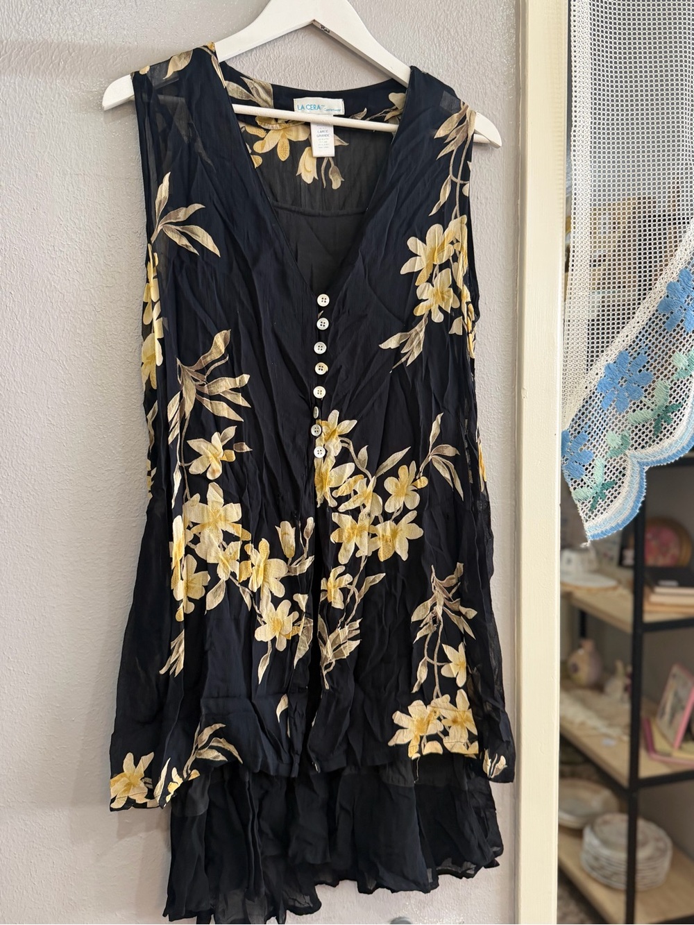 La Cera Black & Yellow Floral Mini Dress